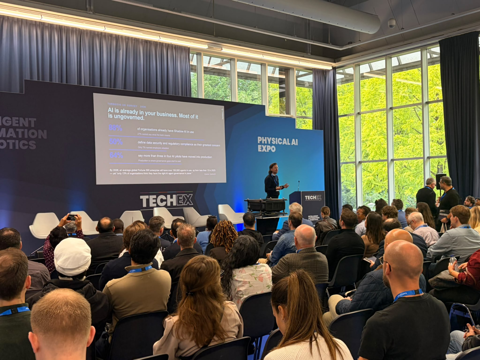 Henrik Maurin speaking on stage at TechEx Europe